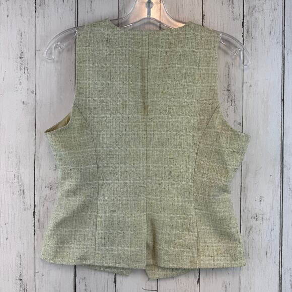 Avec Les Filles Green Textured Tweed Suit Vest Fringe Pockets V-Neck Size Small - Picture 9 of 13